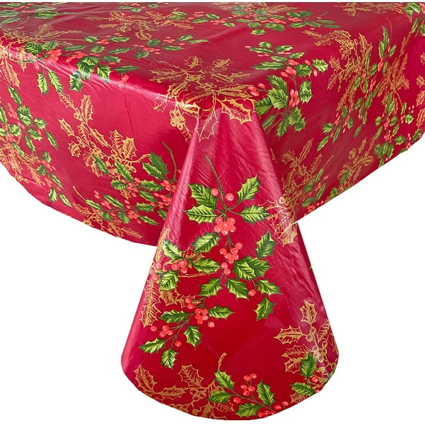 Holiday Time Vinyl Tablecloth 70 in Round Christmas Red Green Polka Dots for sale online